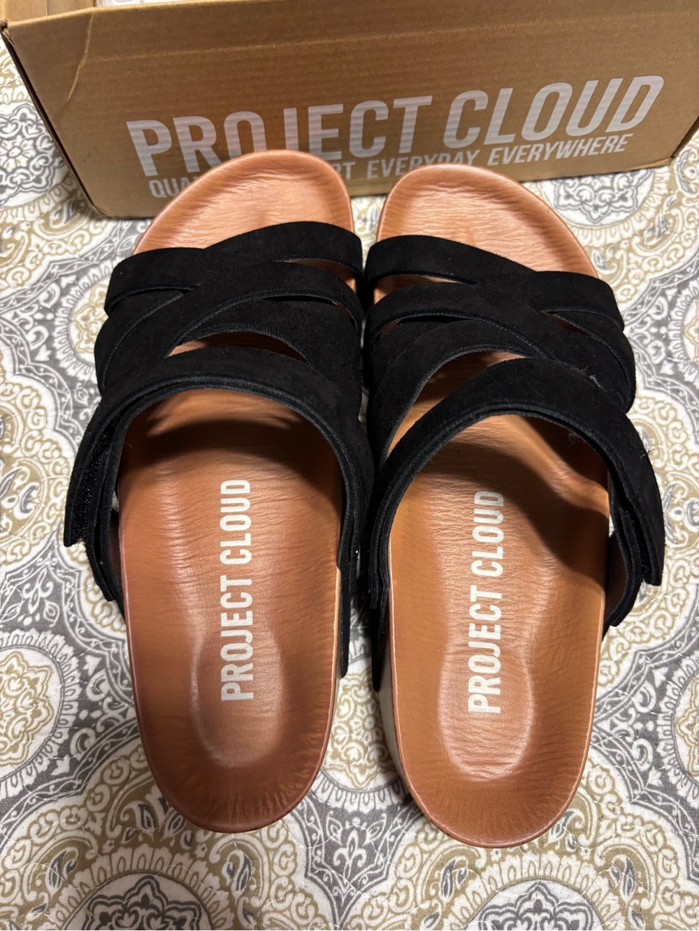 Project Cloud Black Suede Slide Sandals with Cushioned Footbed